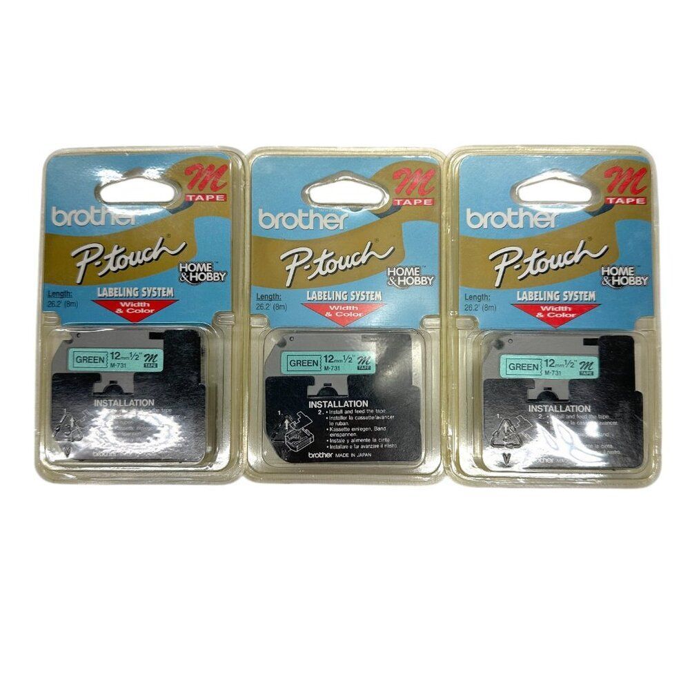 Brother P-touch M731 Black On Green Label Maker Tape (Set of 3)